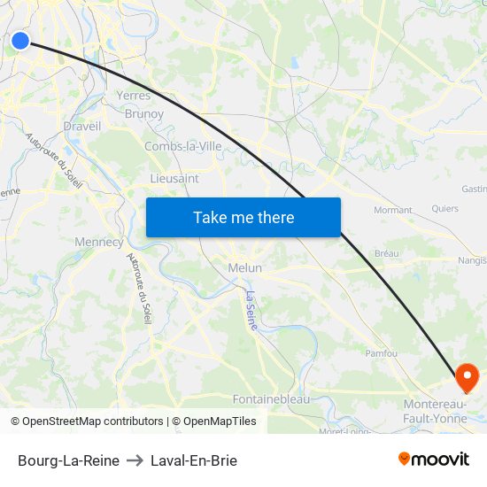Bourg-La-Reine to Laval-En-Brie map