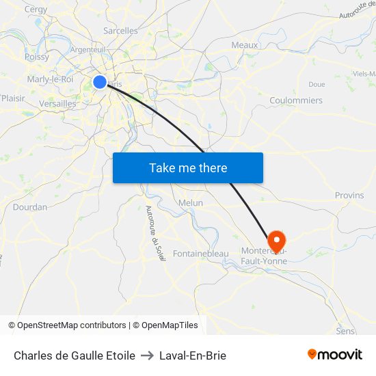 Charles de Gaulle Etoile to Laval-En-Brie map