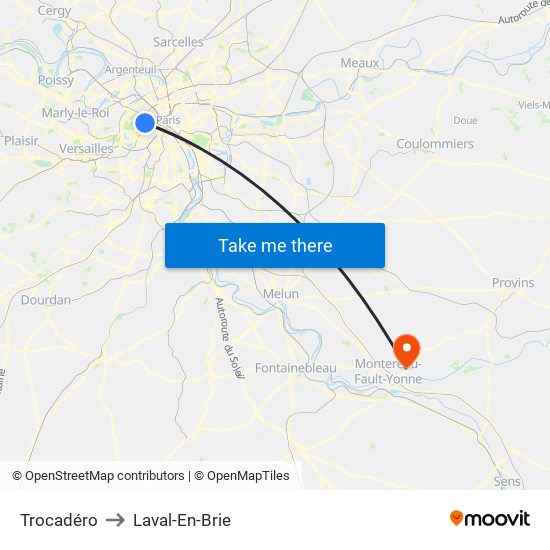 Trocadéro to Laval-En-Brie map