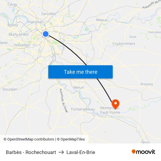 Barbès - Rochechouart to Laval-En-Brie map