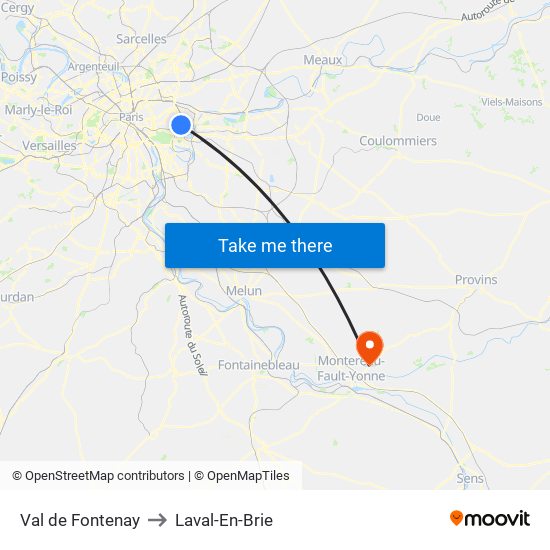 Val de Fontenay to Laval-En-Brie map