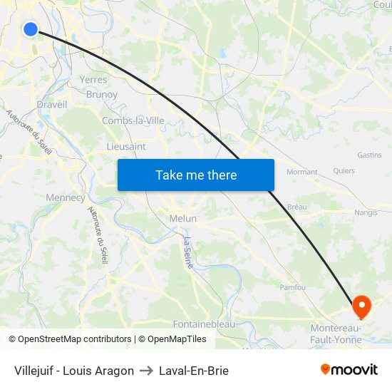 Villejuif - Louis Aragon to Laval-En-Brie map