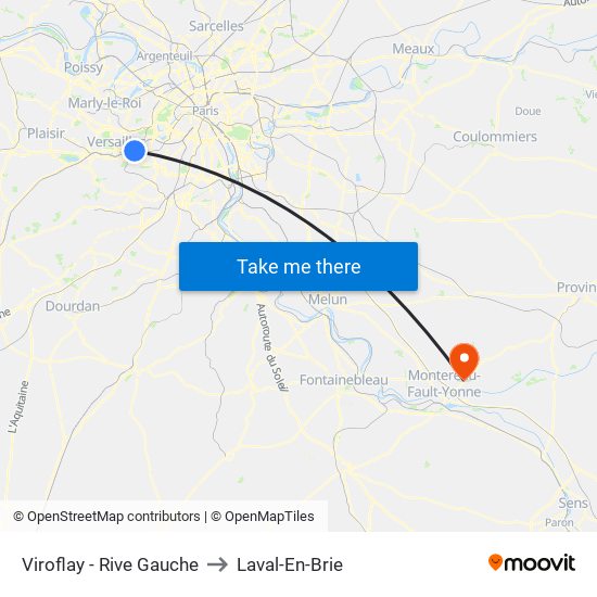 Viroflay - Rive Gauche to Laval-En-Brie map