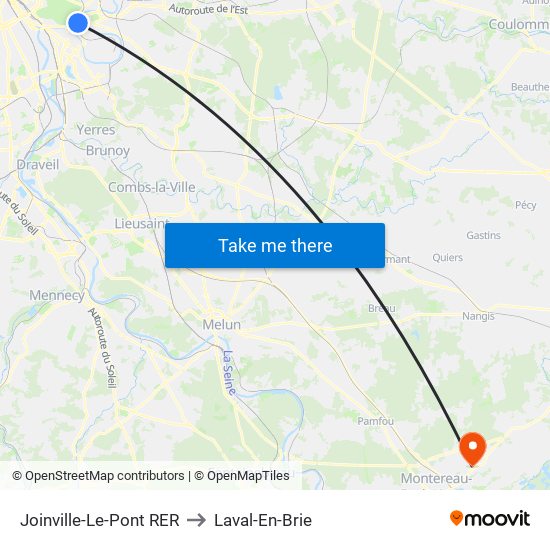 Joinville-Le-Pont RER to Laval-En-Brie map