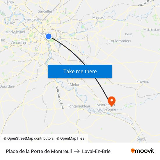 Place de la Porte de Montreuil to Laval-En-Brie map