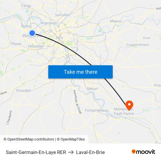 Saint-Germain-En-Laye RER to Laval-En-Brie map