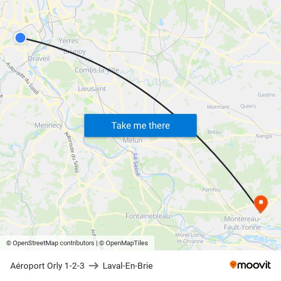 Aéroport Orly 1-2-3 to Laval-En-Brie map