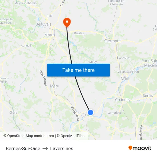 Bernes-Sur-Oise to Laversines map