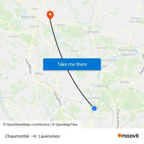 Chaumontel to Laversines map