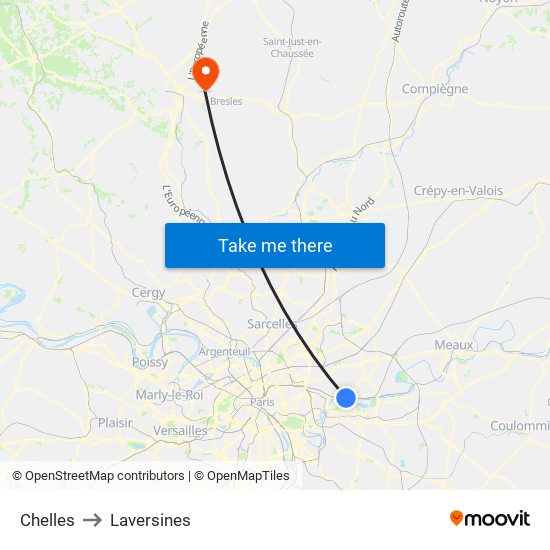 Chelles to Laversines map