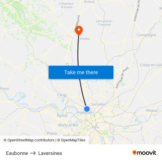 Eaubonne to Laversines map