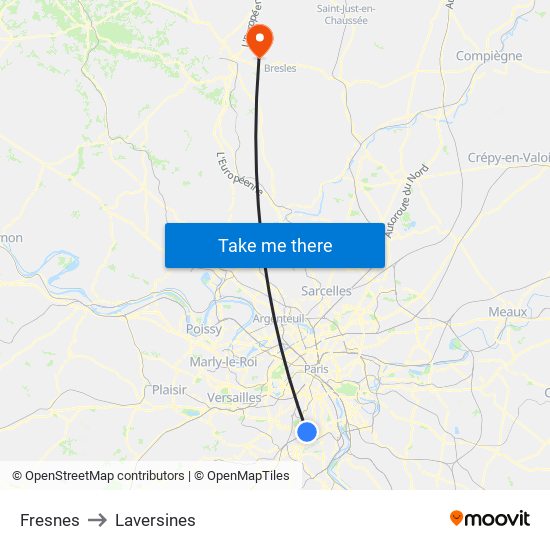 Fresnes to Laversines map