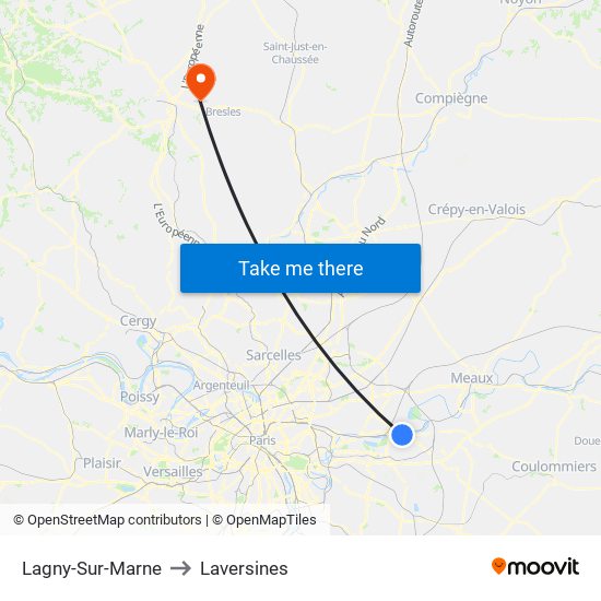 Lagny-Sur-Marne to Laversines map