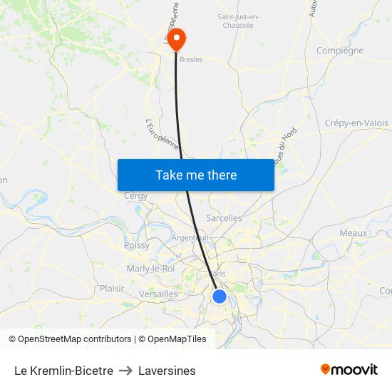 Le Kremlin-Bicetre to Laversines map