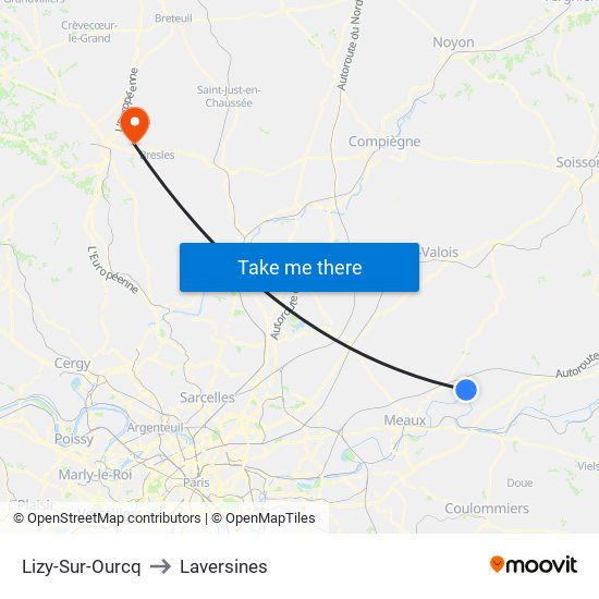 Lizy-Sur-Ourcq to Laversines map