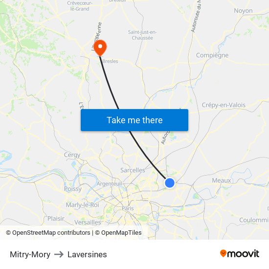 Mitry-Mory to Laversines map