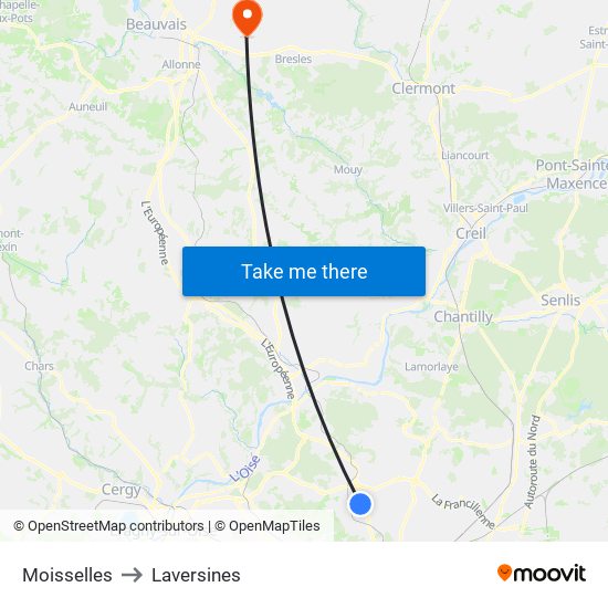 Moisselles to Laversines map