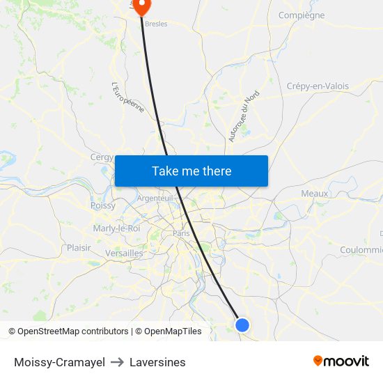 Moissy-Cramayel to Laversines map