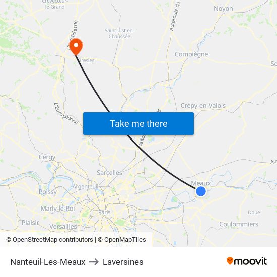 Nanteuil-Les-Meaux to Laversines map