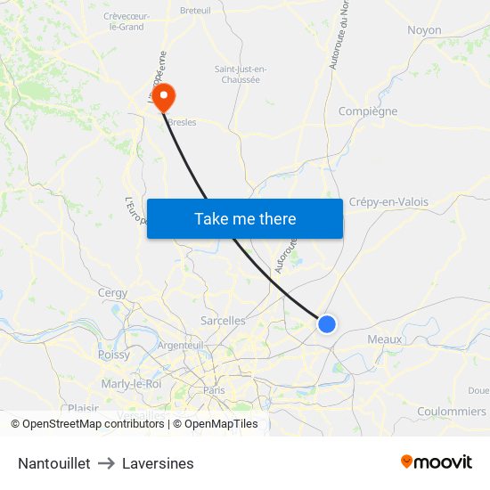 Nantouillet to Laversines map