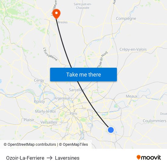 Ozoir-La-Ferriere to Laversines map