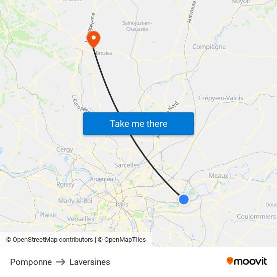 Pomponne to Laversines map