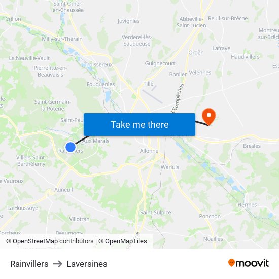 Rainvillers to Laversines map