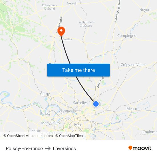 Roissy-En-France to Laversines map