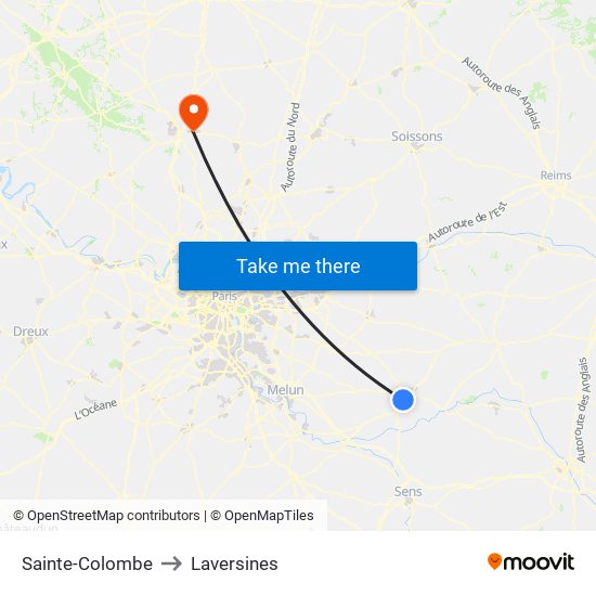 Sainte-Colombe to Laversines map
