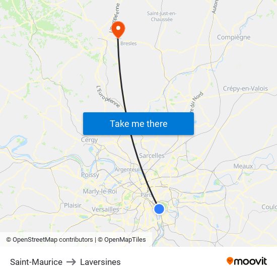 Saint-Maurice to Laversines map