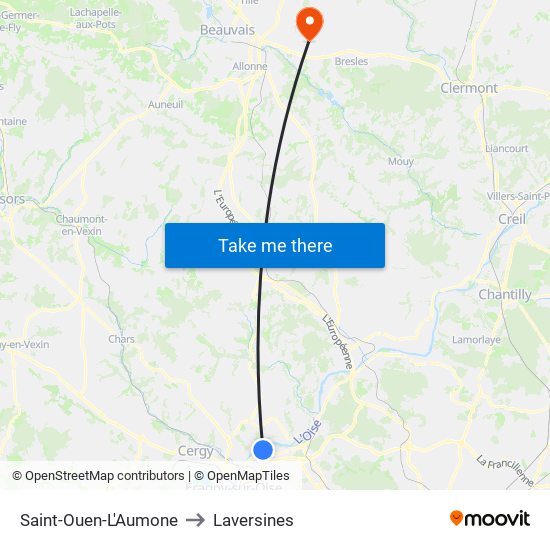 Saint-Ouen-L'Aumone to Laversines map
