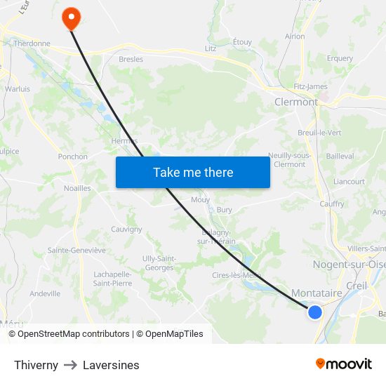 Thiverny to Laversines map