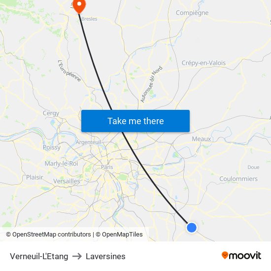 Verneuil-L'Etang to Laversines map