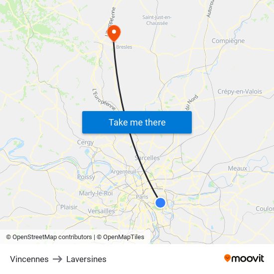 Vincennes to Laversines map