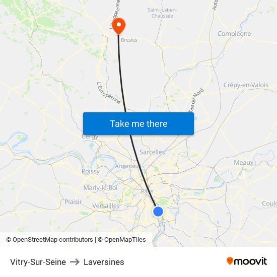 Vitry-Sur-Seine to Laversines map