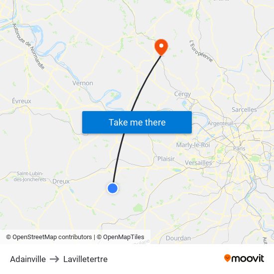 Adainville to Lavilletertre map