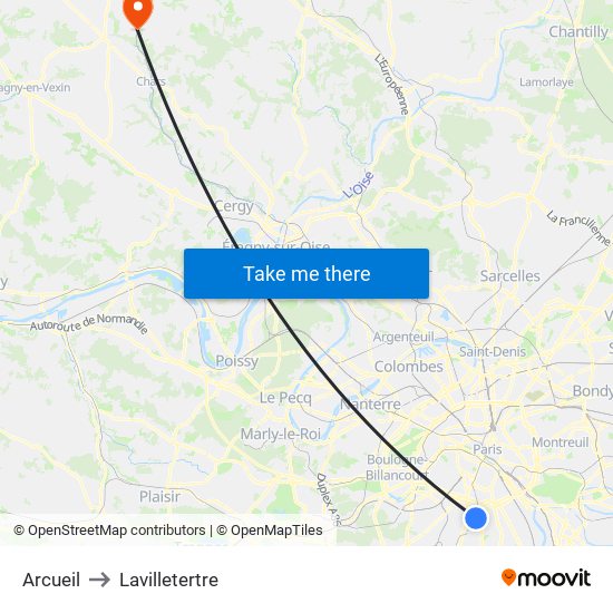 Arcueil to Lavilletertre map