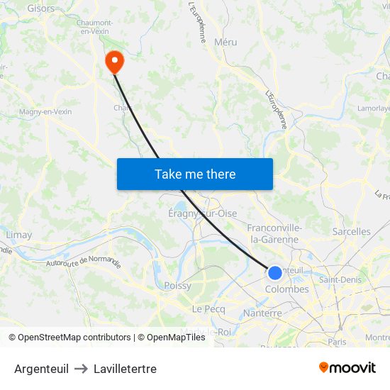 Argenteuil to Lavilletertre map