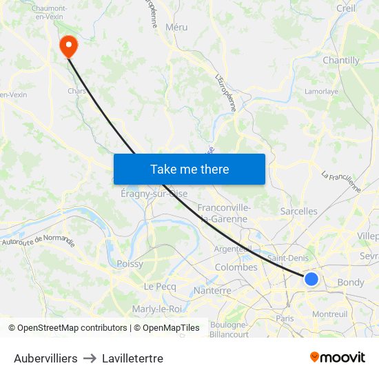 Aubervilliers to Lavilletertre map