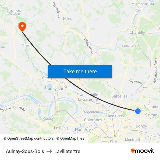 Aulnay-Sous-Bois to Lavilletertre map