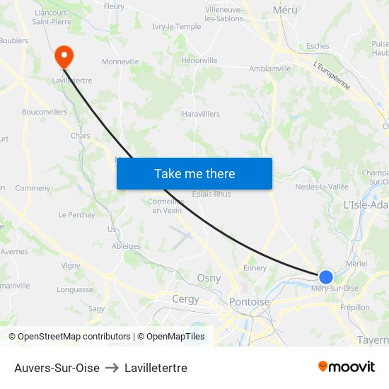 Auvers-Sur-Oise to Lavilletertre map