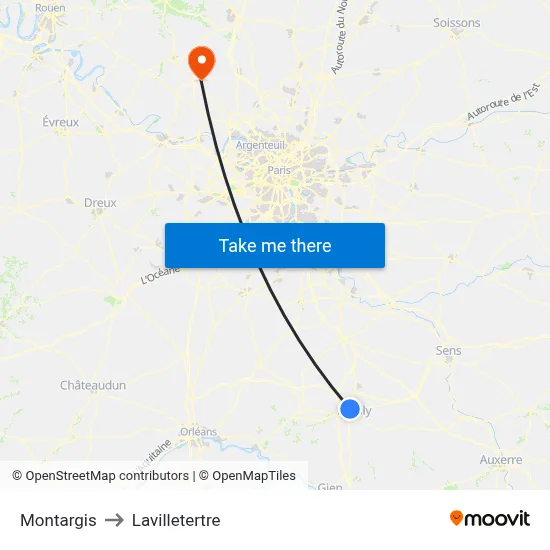 Montargis to Lavilletertre map