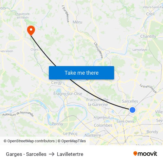 Garges - Sarcelles to Lavilletertre map