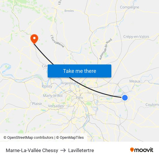 Marne-La-Vallée Chessy to Lavilletertre map