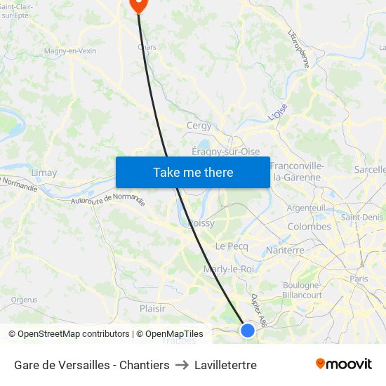 Gare de Versailles - Chantiers to Lavilletertre map