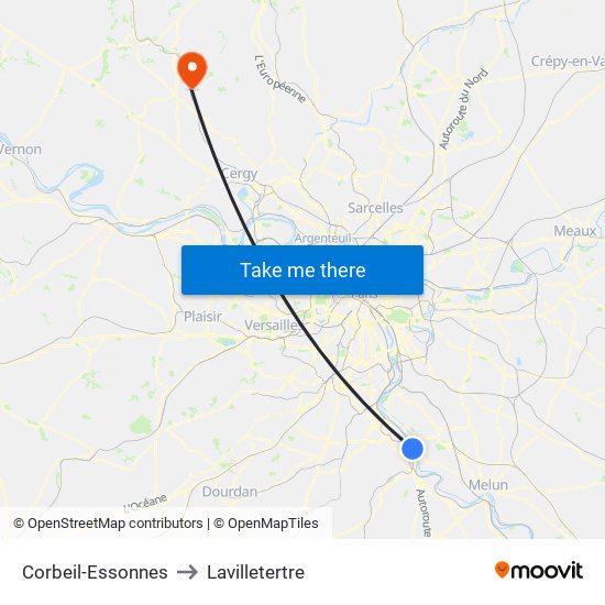 Corbeil-Essonnes to Lavilletertre map