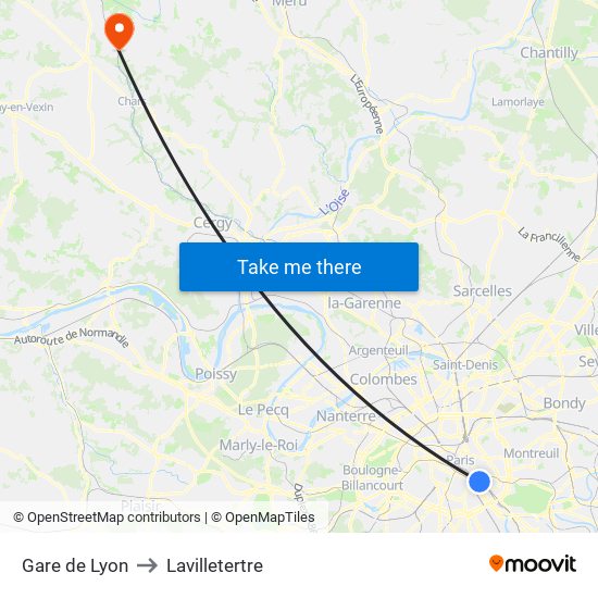 Gare de Lyon to Lavilletertre map