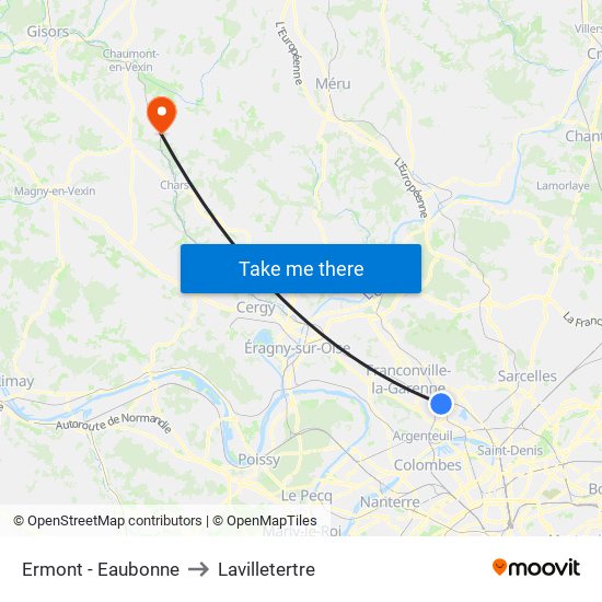 Ermont - Eaubonne to Lavilletertre map