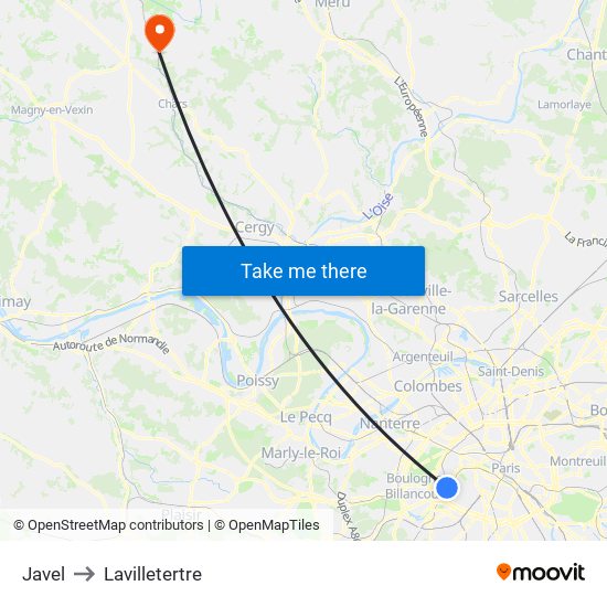 Javel to Lavilletertre map