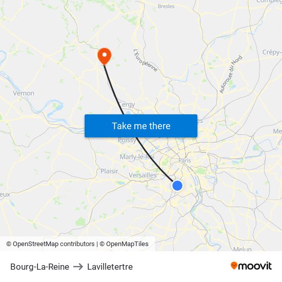 Bourg-La-Reine to Lavilletertre map